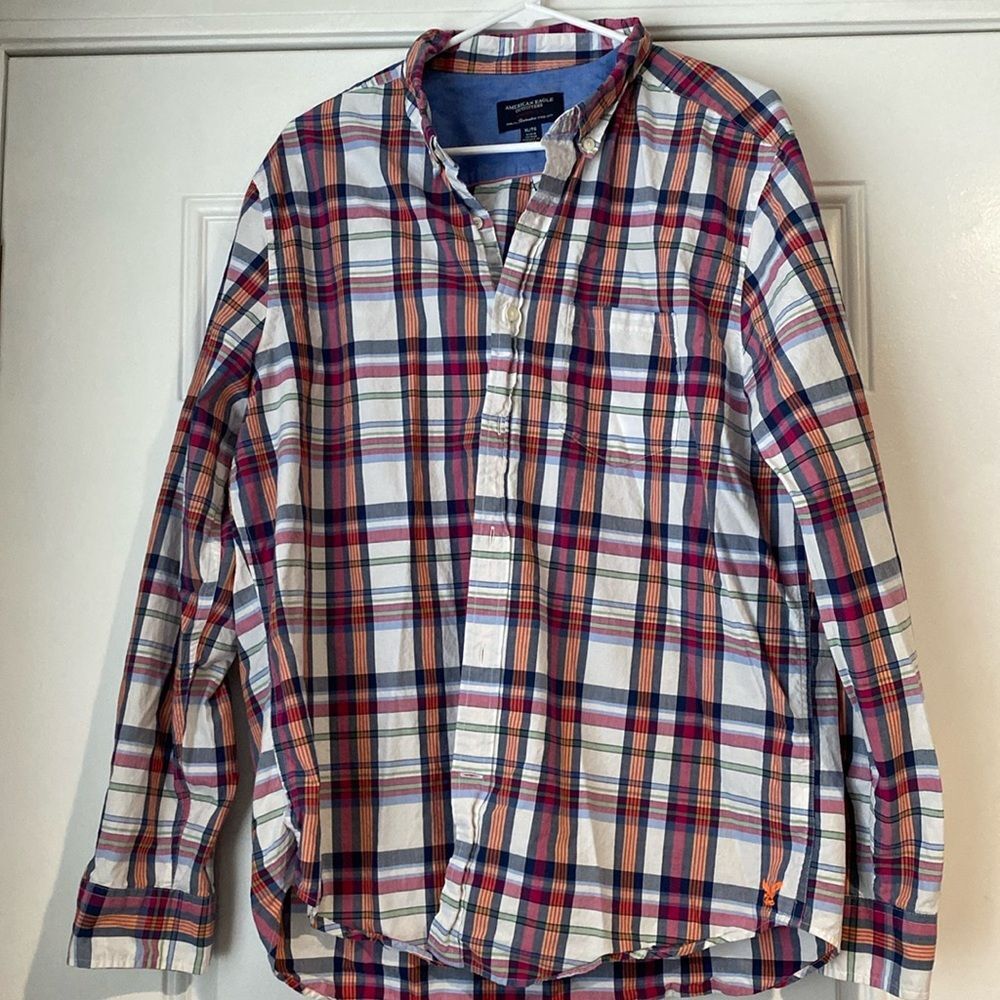 American Eagle Athletic Fit Multicolor Plaid Button Up Size XL